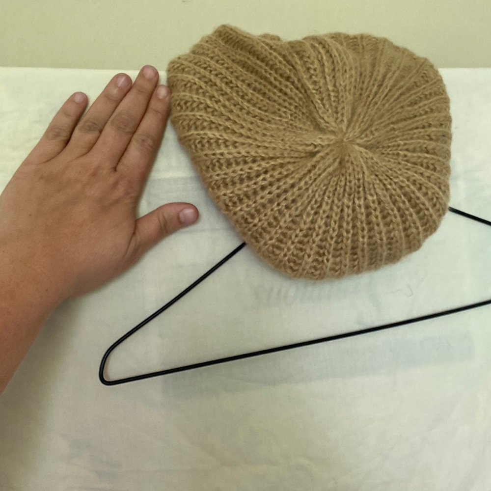 MIXIT knit/crochet slouch hat, light tan.
